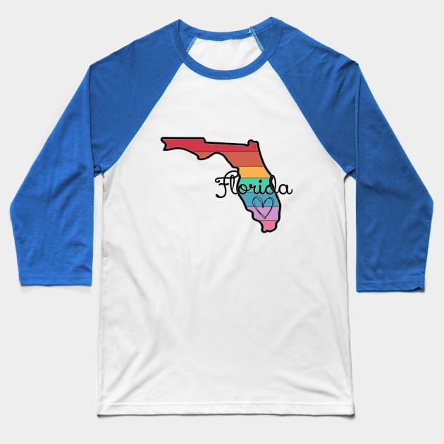 Florida Rainbow Sunshine State Outline Love Baseball T-Shirt by Timeforplay